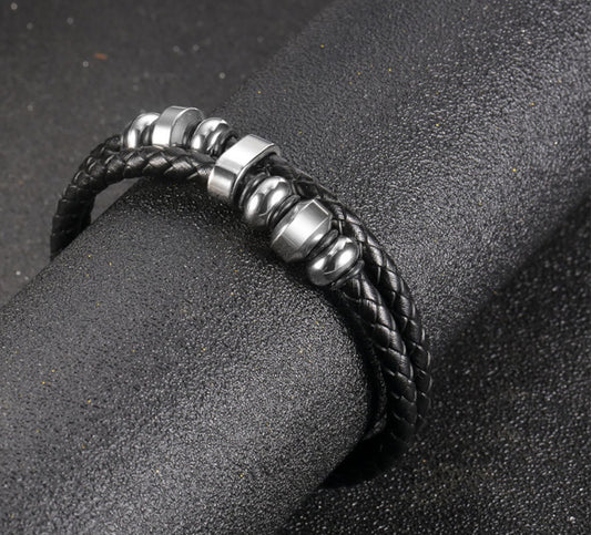 Double loop leather bracelet