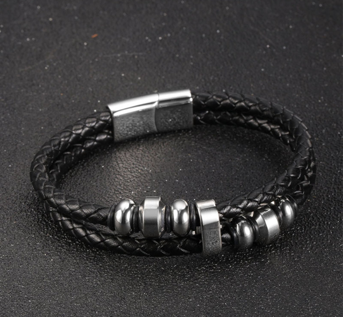 Double loop leather bracelet