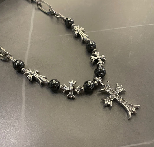 Pearl beaded cross necklace