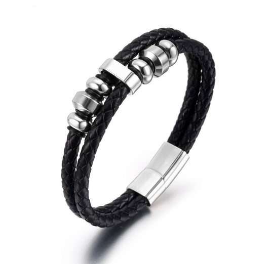 Double loop leather bracelet